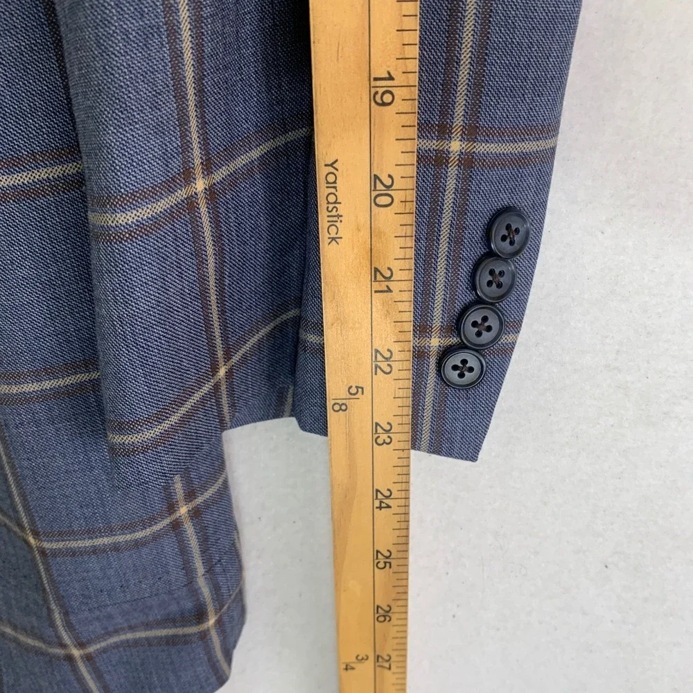 Peter Millar Crown Wool Sport Coat Jacket Men M 42R Blue Windowpane Blazer Plaid